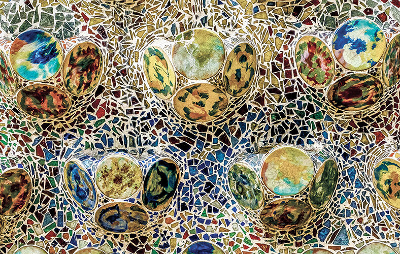 Close-up of original trencadís mosaic colours