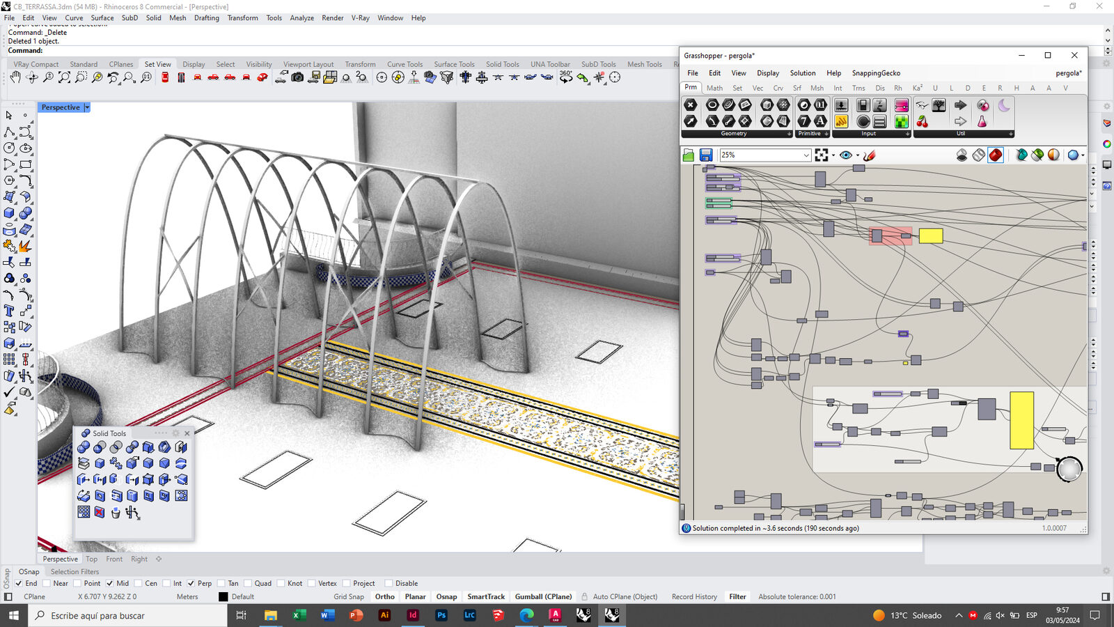 Rhino and Grasshopper 3D modeling of the pergola